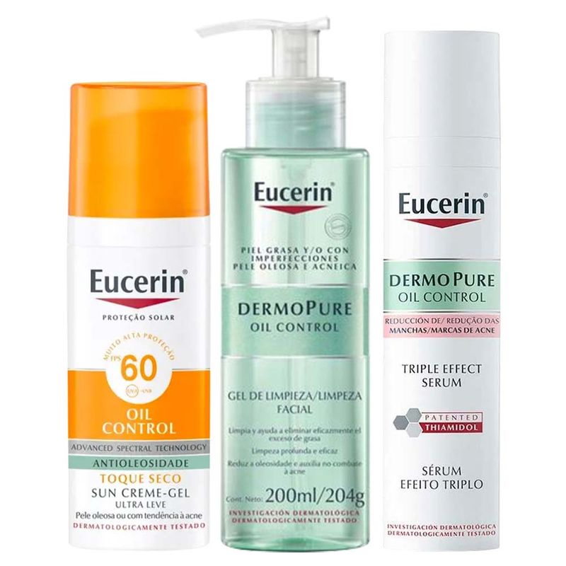 Eucerin DermoPure Oil Control Kit - Protetor Solar Facial + Gel de Limpeza + Sérum para Pele Mista à Oleosa Kit